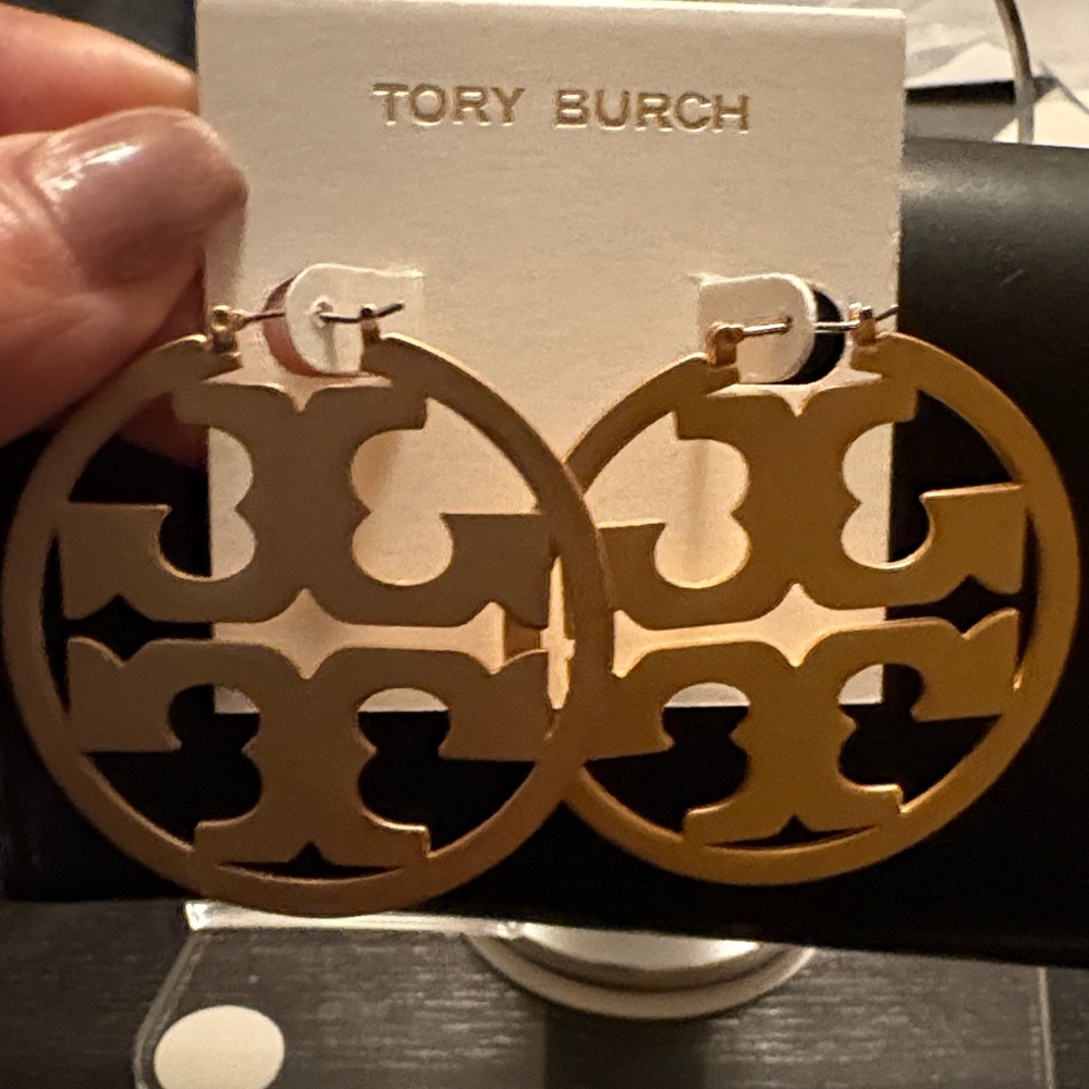 Tory Burch Gold Circle Large Logo Earrings